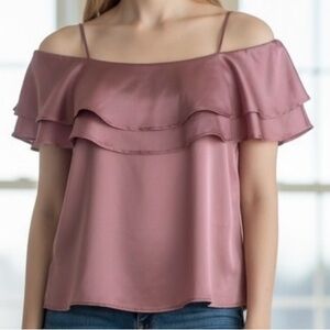 Vintage Women's Off-Shoulder Ruffle Top - Pink Sweet Wanderer Size Small